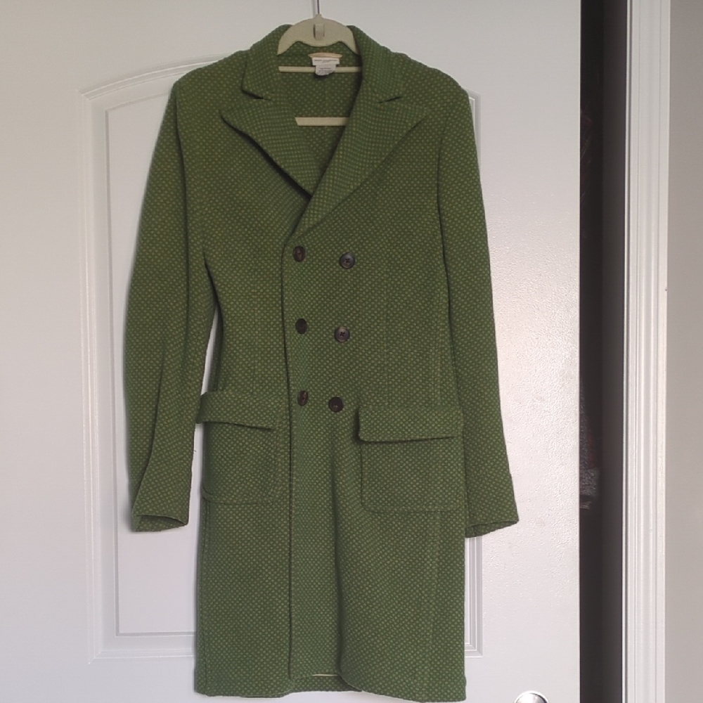 Dries Van Noten Green Tan Wool Coat